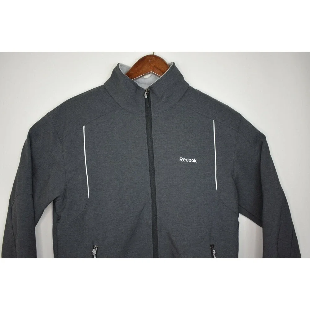 Reebok‎ Mens Gray Jacket Gray Full Zip Coat Front Chest Side Pockets Size Small